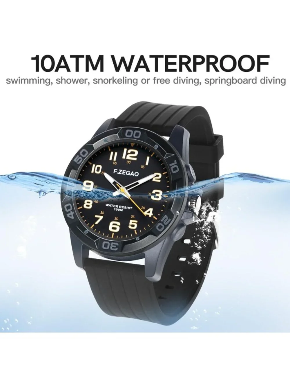 Waterproof 100M Analog Watch for Swimming, Easy Read Unisex Diver, 45mm Diameter